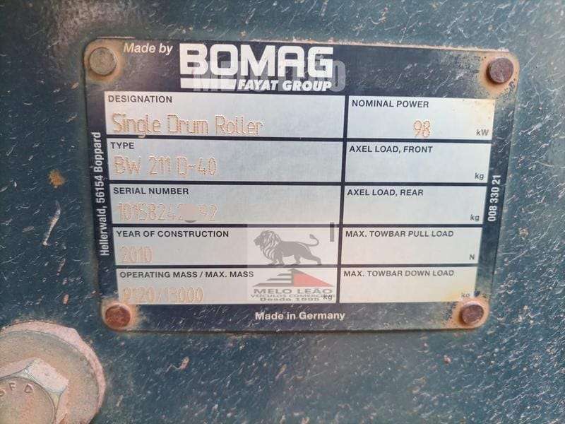 Rolo compactador Bomag BW211 D40 2010 - Imagem 6