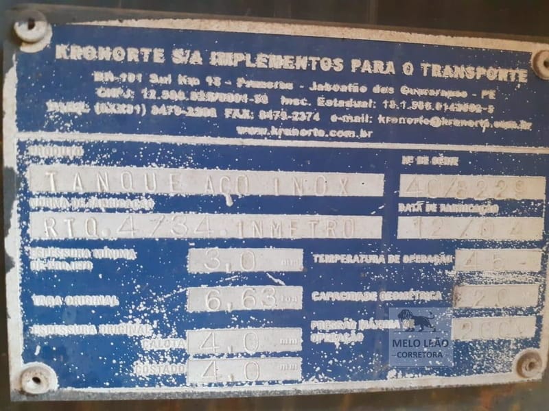 Carreta Kronorte tanque ST27 Inox 20.000 Litros 2005 - Imagem 38